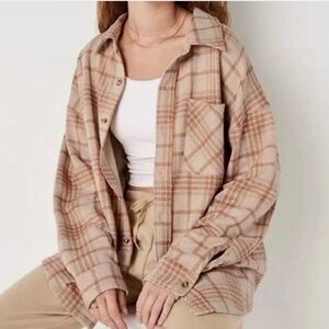 PINK Victoria’s Secret Plaid Button Down Soft Fleece Shacket